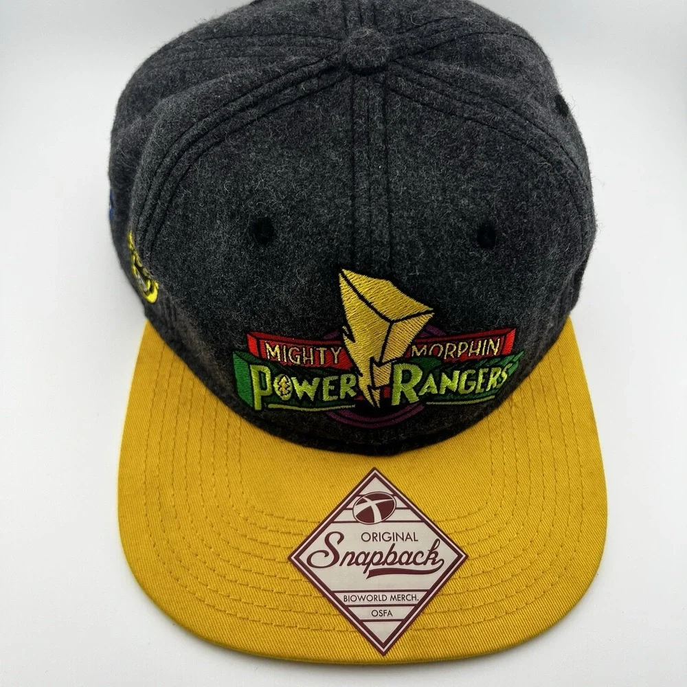 Mighty Morphin Power Rangers Embroidered Snapback Hat BioWorld Gray Yellow OSFA